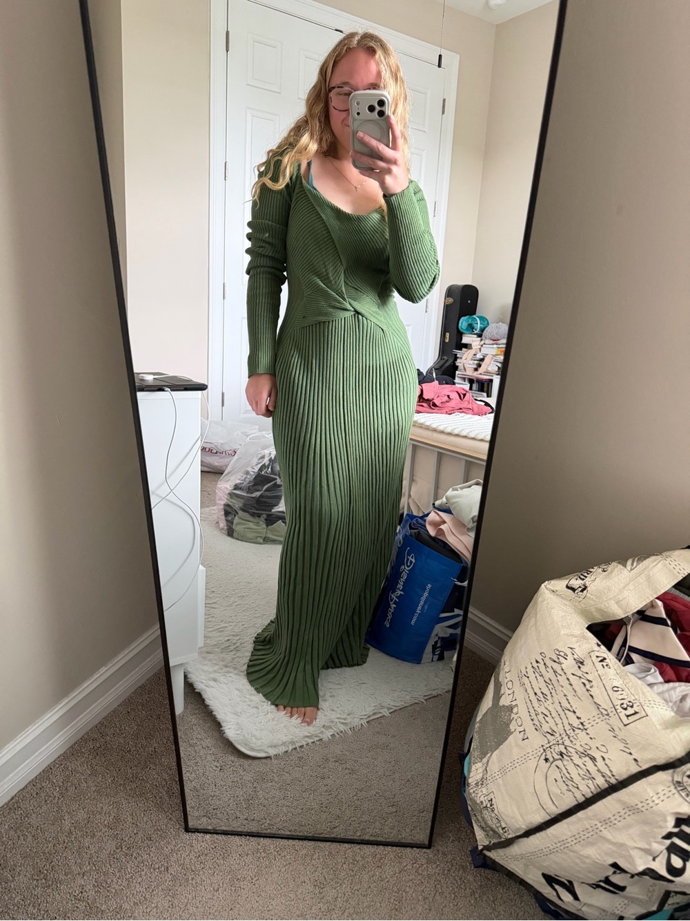 Free People Olive Green Long Sleeve Ribbed Twist-Front Maxi Dress - Picture 11 of 11